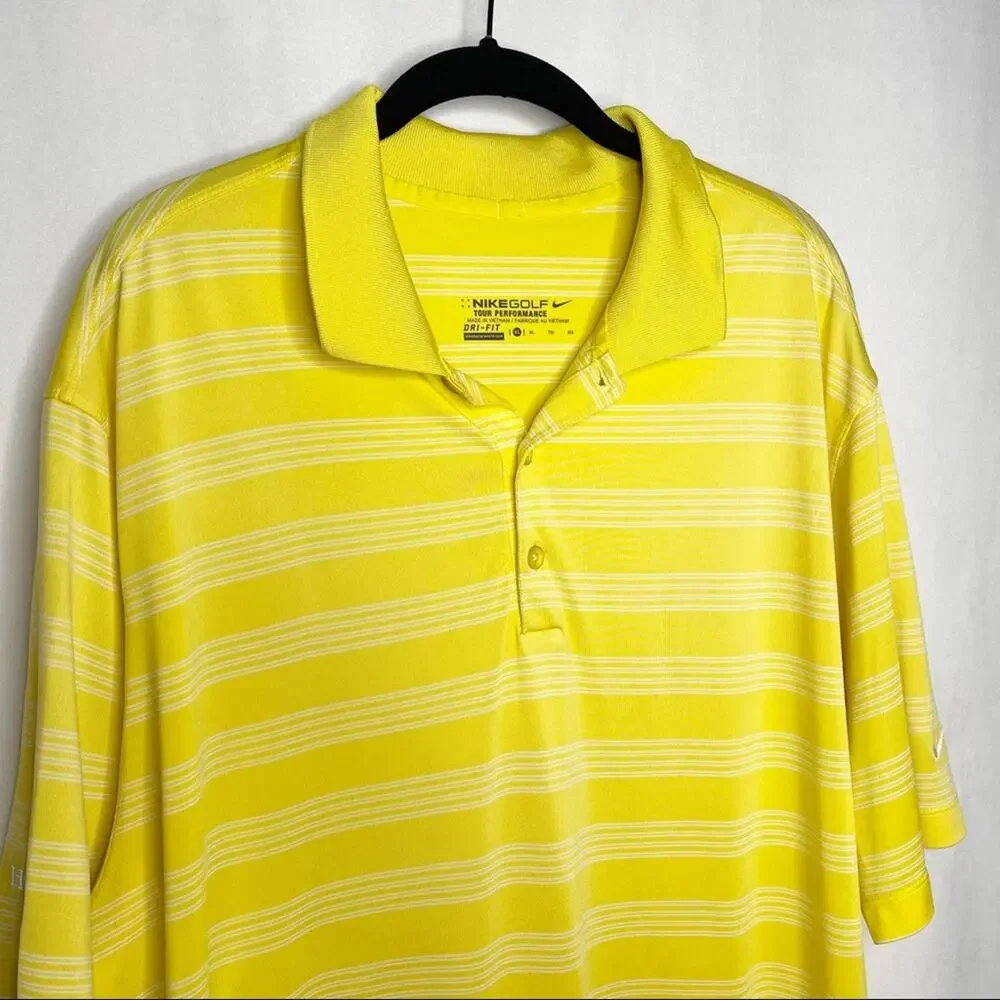 NIKE / yellow white striped golf short sleeve polo